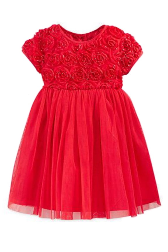 Infant Girls Red Rosette Party & Holiday Dress Tulle Overskirt 18m