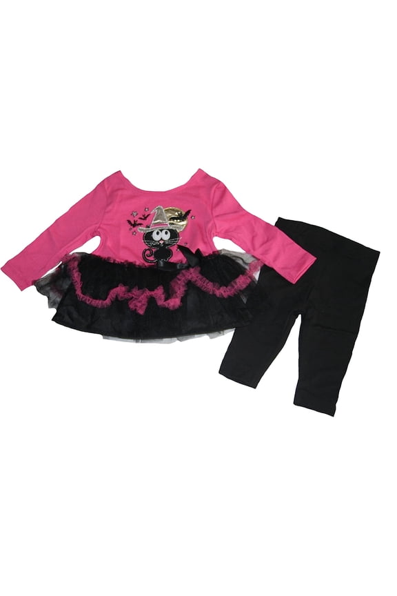 Scary Kitty Infant Girls 2 Piece Pink & Black Leggings Set (9 Months)