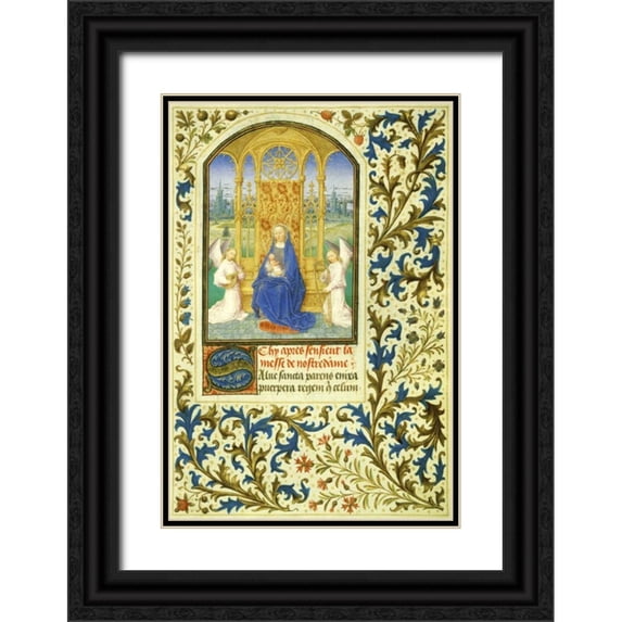 Marmion, Simon 23x32 Black Ornate Wood Framed with Double Matting Museum Art Print Titled - Virgin Enthroned between Angels: Book of Hours - Detail