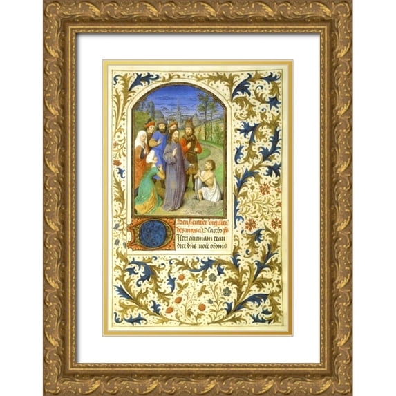 Marmion, Simon 23x32 Gold Ornate Wood Framed with Double Matting Museum Art Print Titled - The Raising of Lazarus : Book of Hours - Detail