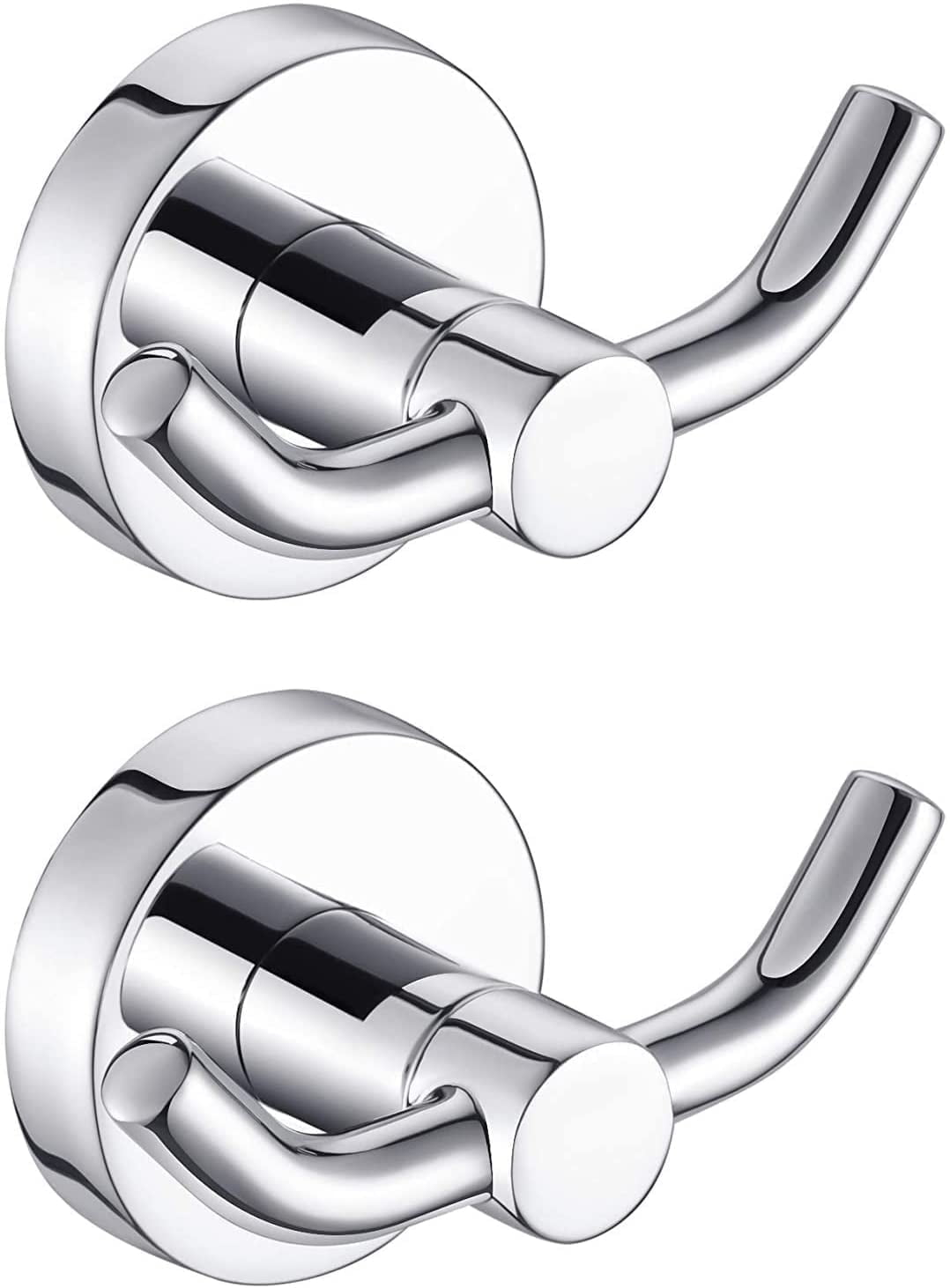 Polished Chrome Stainless Steel Double Towel Hooks, 2-Pack