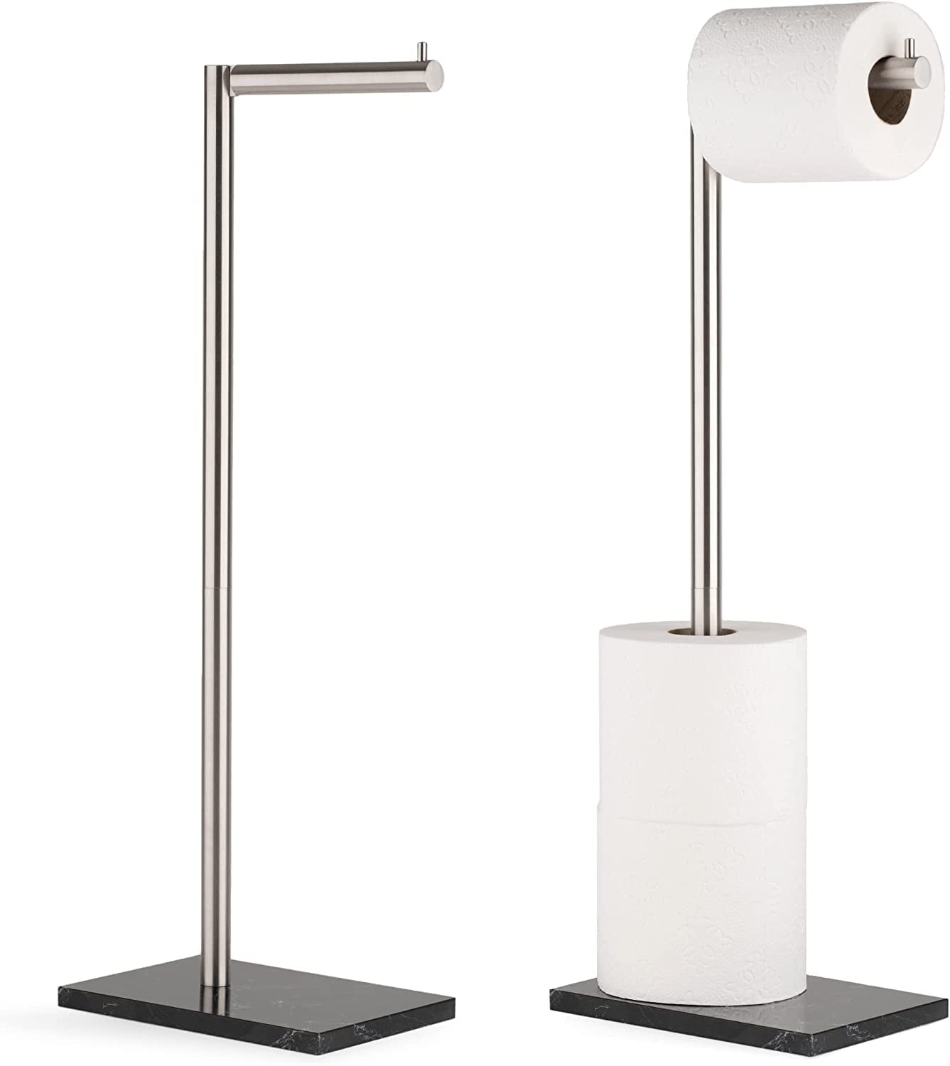 Brushed Steel and Black Marble Free Standing Toilet Paper Holder