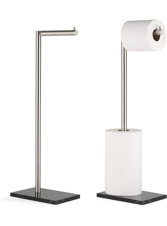Marmolux Acc Toilet Paper Holder Free Standing Brushed Nickel W/ Black Marble Base Storage