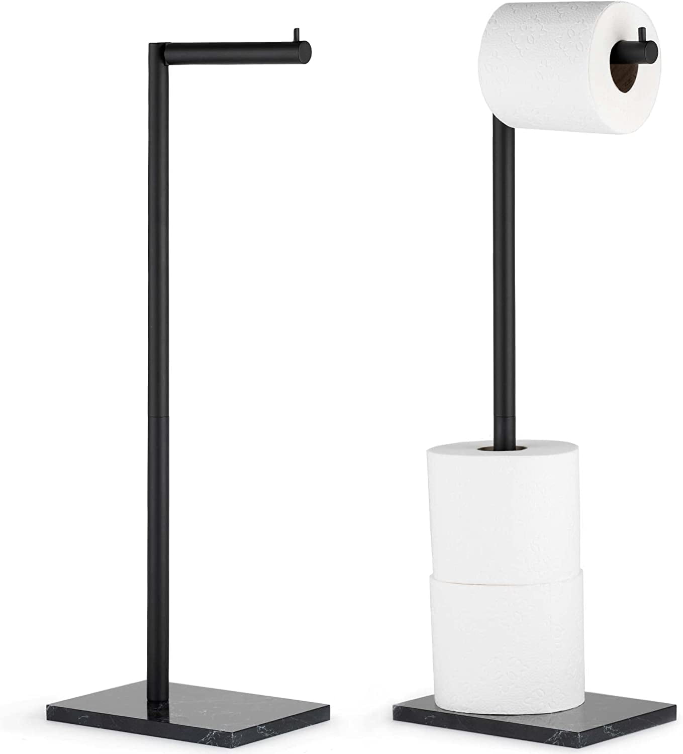 Marmolux Acc Matte Black Free Standing Toilet Paper Holder with Weighted Black Marble Base Storage