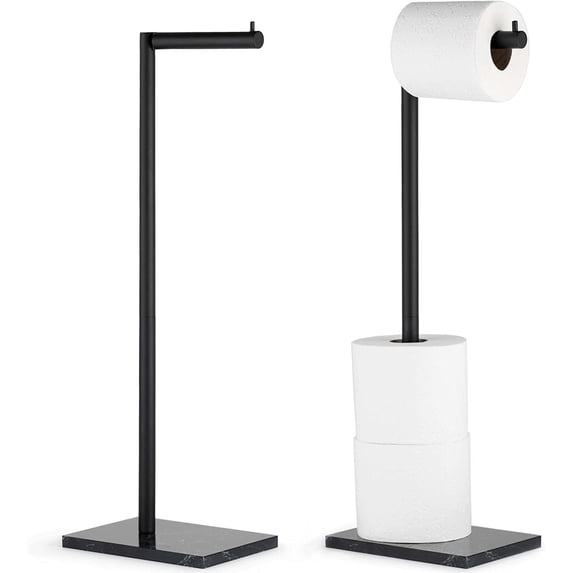 Marmolux Acc Matte Black Free Standing Toilet Paper Holder with Weighted Black Marble Base Storage