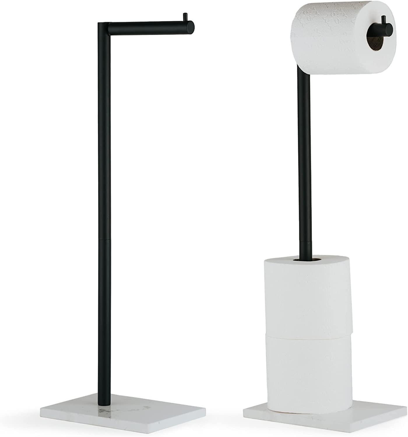 Marmolux Acc Matte Black Toilet Paper Holder Free Standing W/ White Marble Base Storage for Bathroom