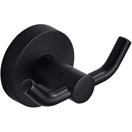 Marmolux Acc Towel Hook Matte Black Double Robe & Coat Hook Stainless Steel Wall Mount 33 lbs Limit