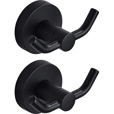 Marmolux Acc Towel Hooks Matte Black Stainless Steel Wall Mount for Bathroom, 2 Pack
