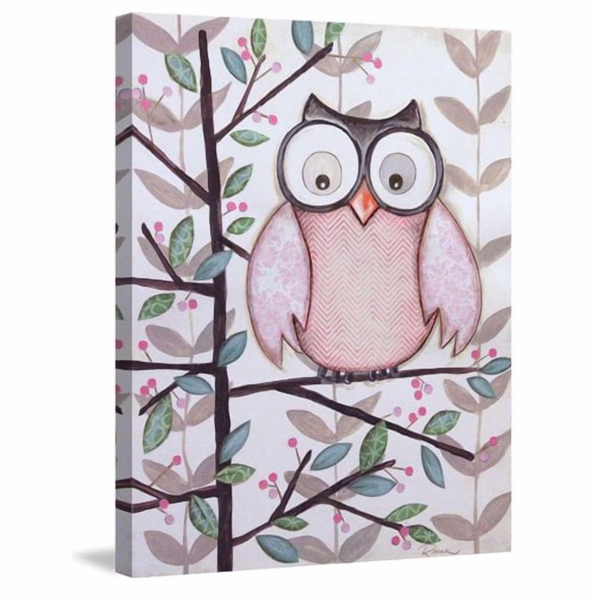 Marmont Hill "1 Pink Owl" by Reesa Qualia Painting Print on Wrapped Canvas