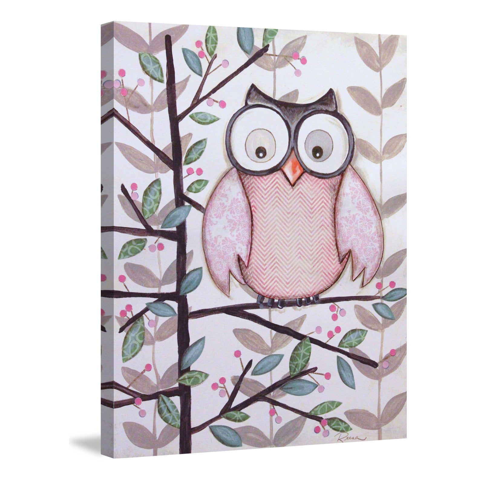 Marmont Hill "1 Pink Owl" by Reesa Qualia Painting Print on Wrapped Canvas