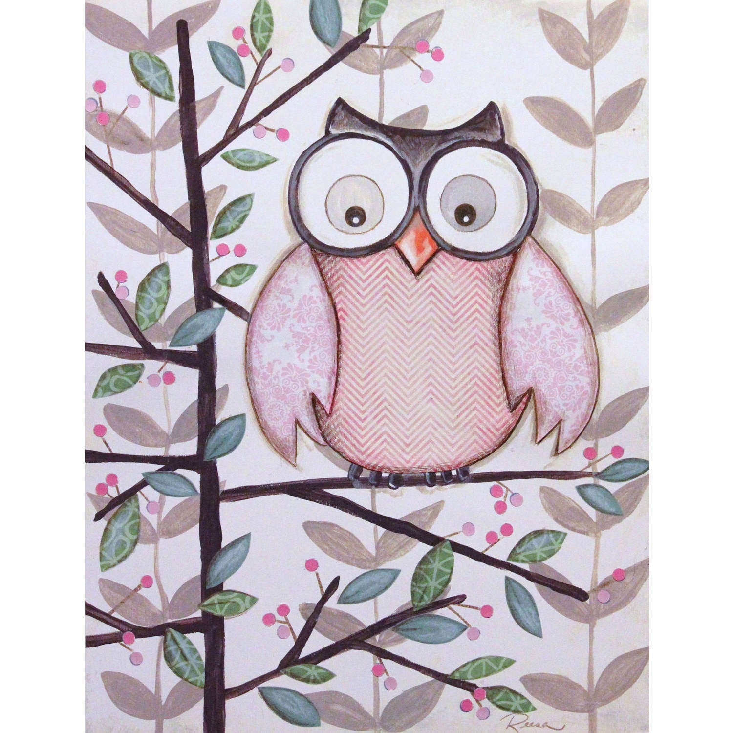 Marmont Hill "1 Pink Owl" by Reesa Qualia Painting Print on Wrapped Canvas