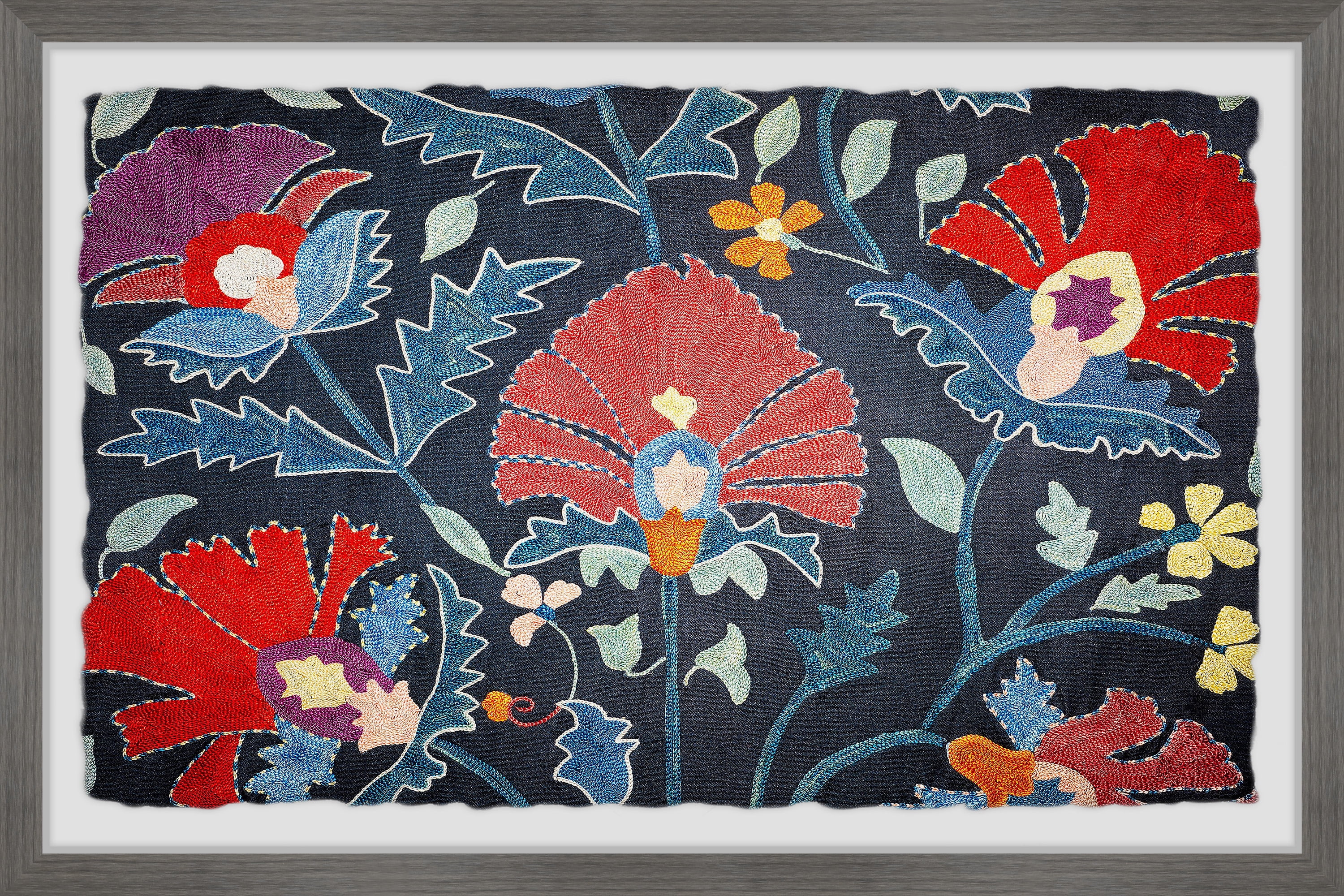 Multicolored Abstract Embroidered Floral Framed Wall Art, 20" x 30"