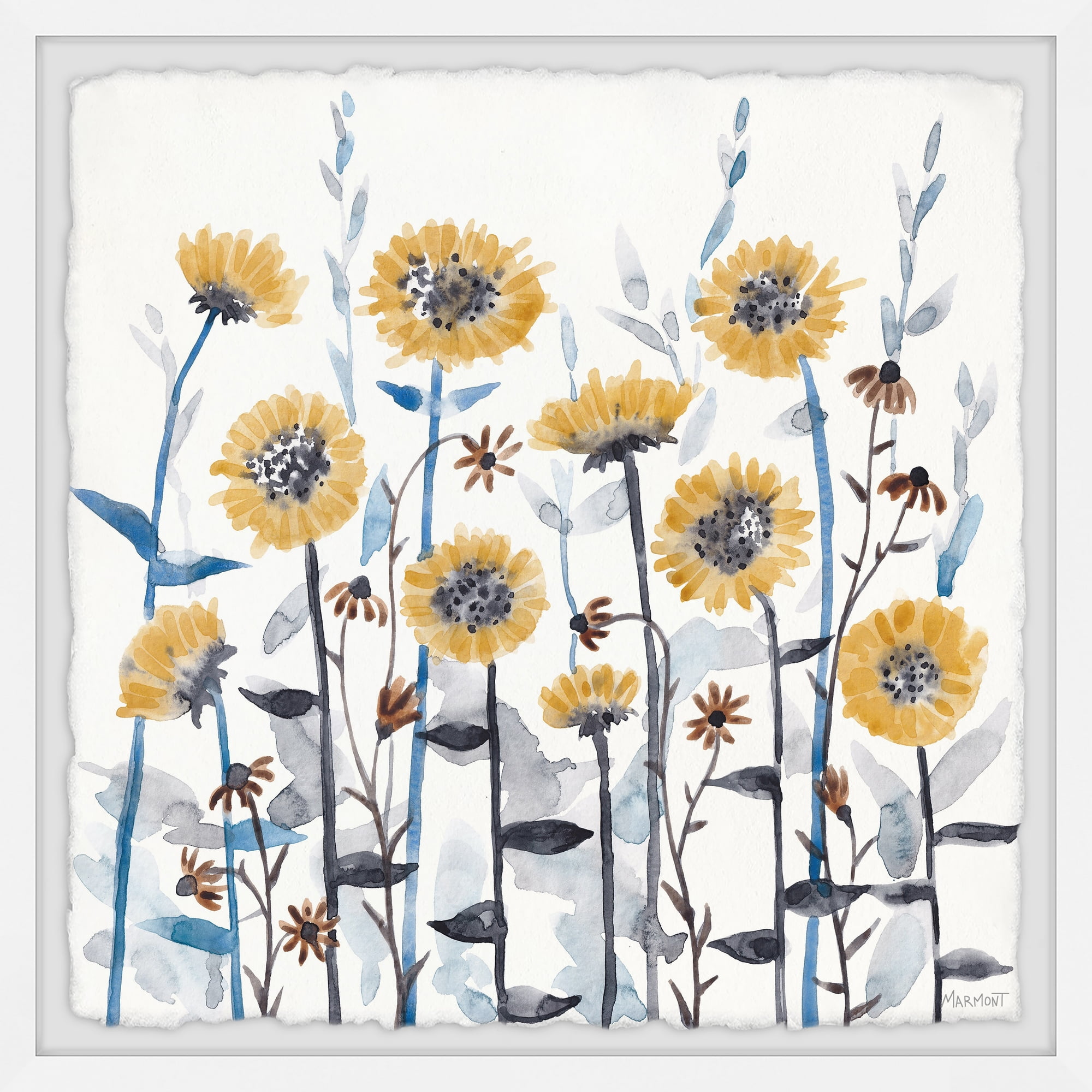 12" x 12" Yellow and Gray Watercolor Sunflower Print