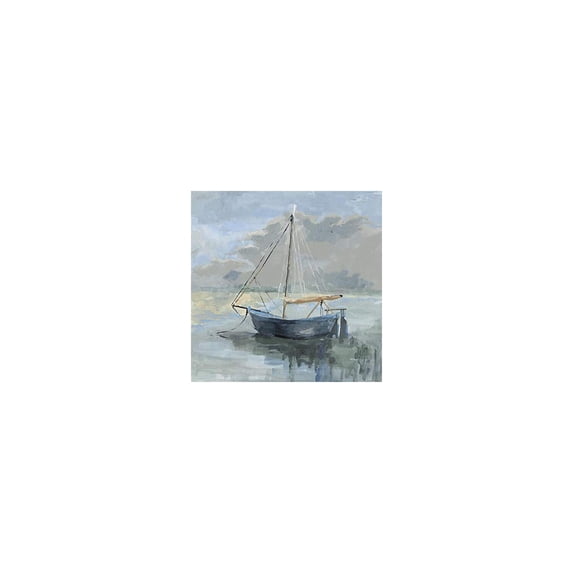 Marmont Hill Anchored Blue Boat Painting Print on Wrapped Canvas