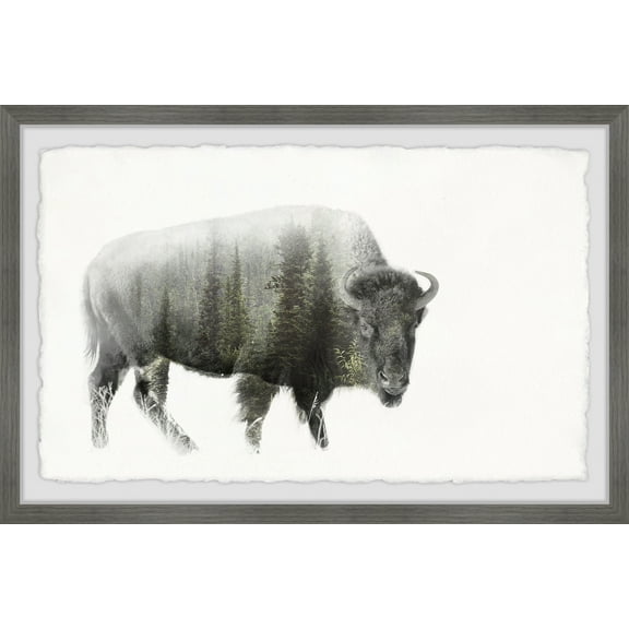Marmont Hill Angry Bison Framed Wall Art, 8" x 12"