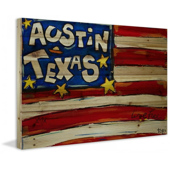 Marmont Hill "Austin Flag" by Tori Campisi Painting Print on Natural Pine Wood