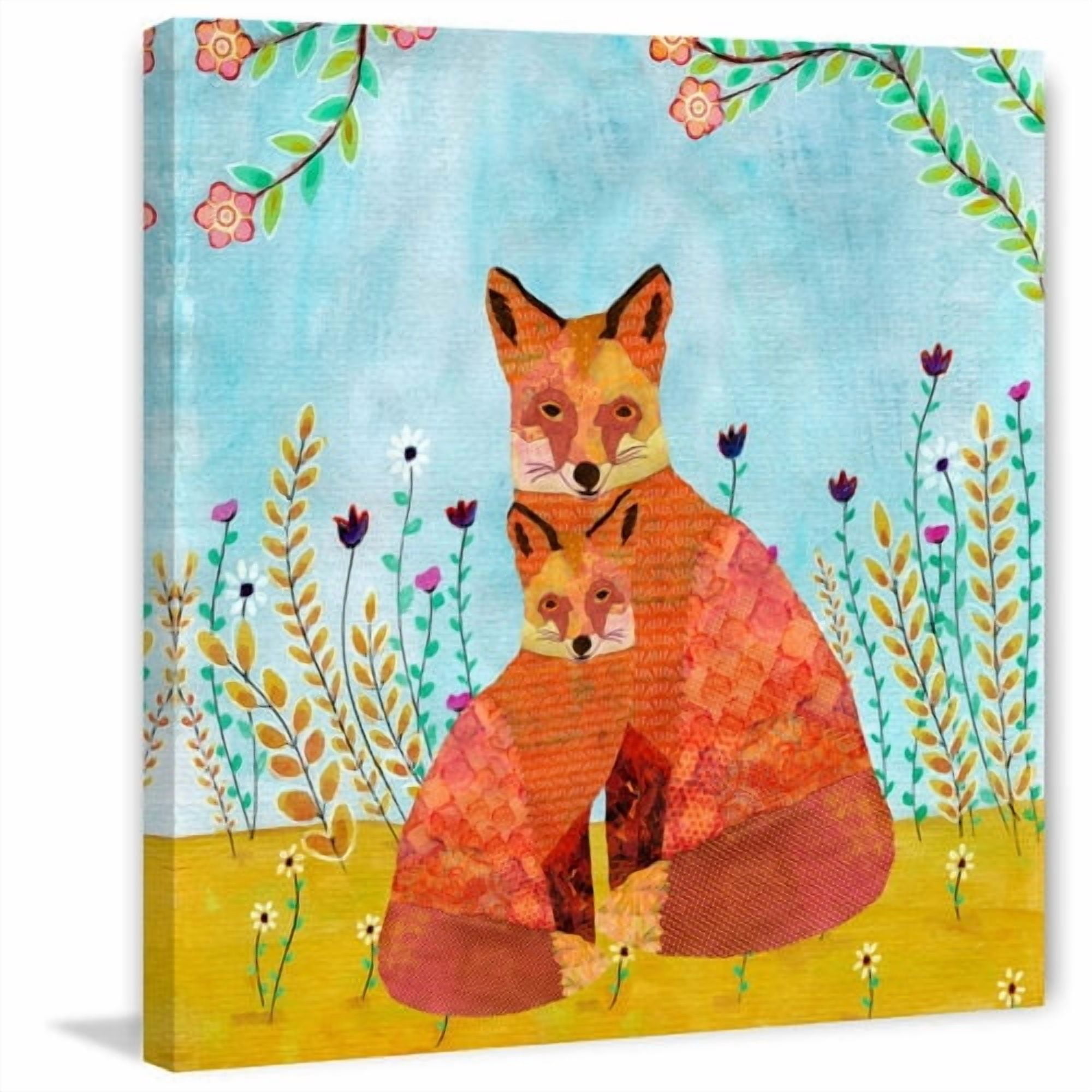 Marmont Hill "Autumn Foxes" by Sascalia Painting Print on Wrapped Canvas