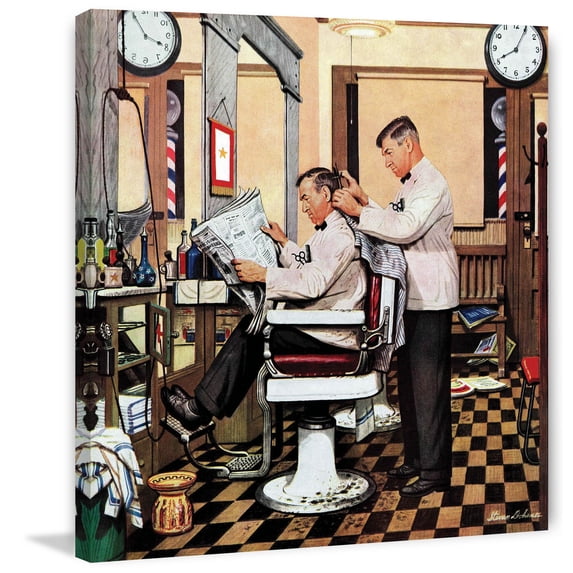 Marmont Hill "Barber Getting Haircut" by Stevan Dohanos Painting Print on Canvas