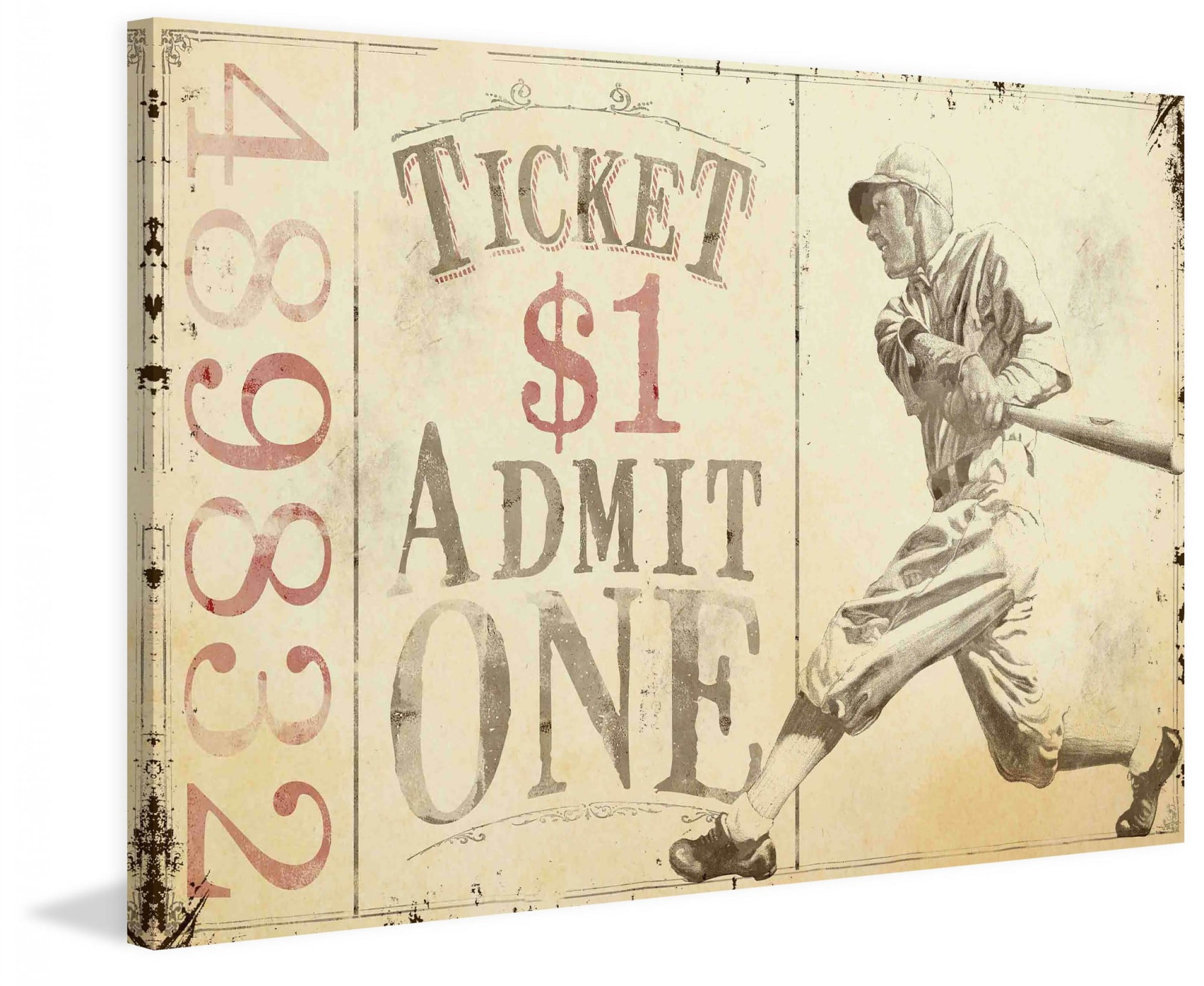 Vintage Baseball Ticket Canvas Print 30 x 45