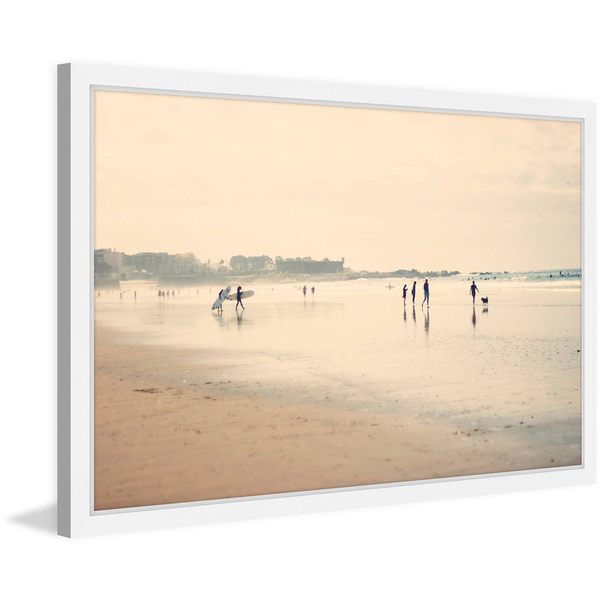 Framed Beach Life Canvas Print in Soft Pastel Tones