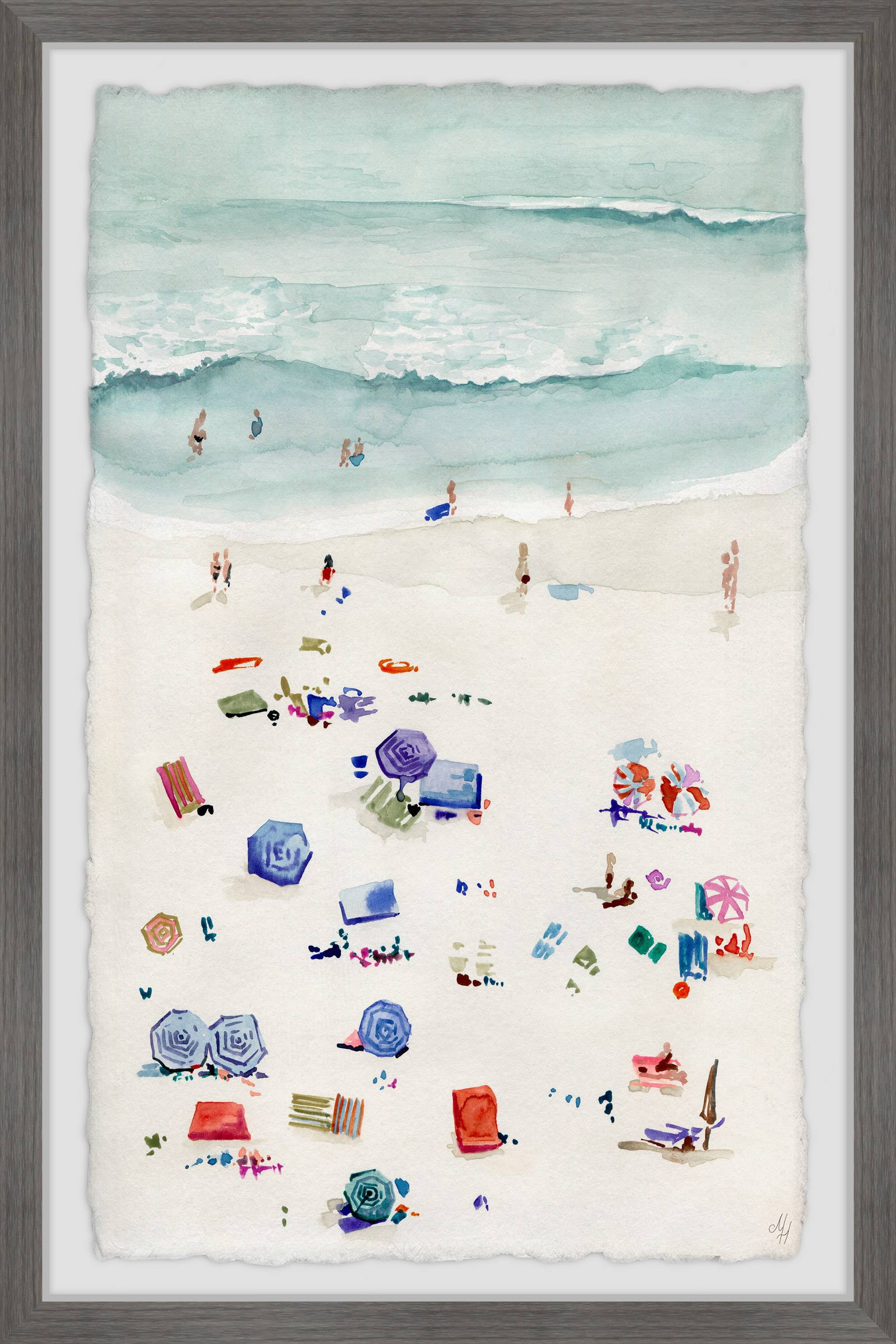 Beach Time Coastal Canvas Print with Gray Frame