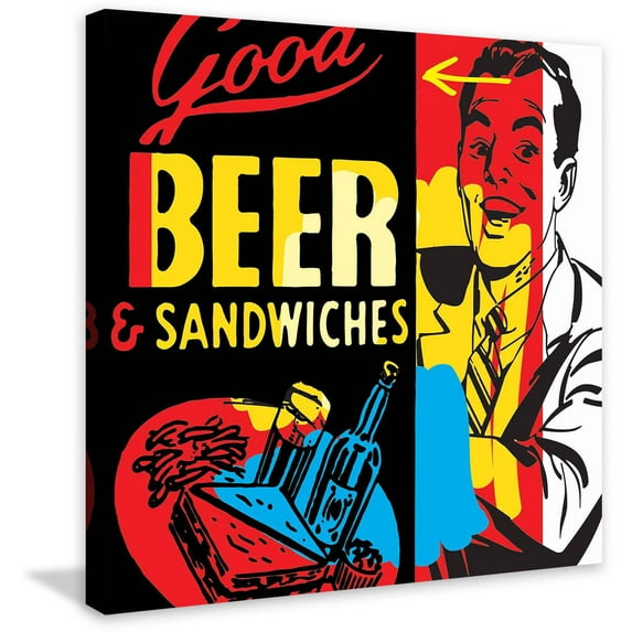 Marmont Hill "Beer & Sandwiches" by Josh Ruggs Painting Print on Wrapped Canvas