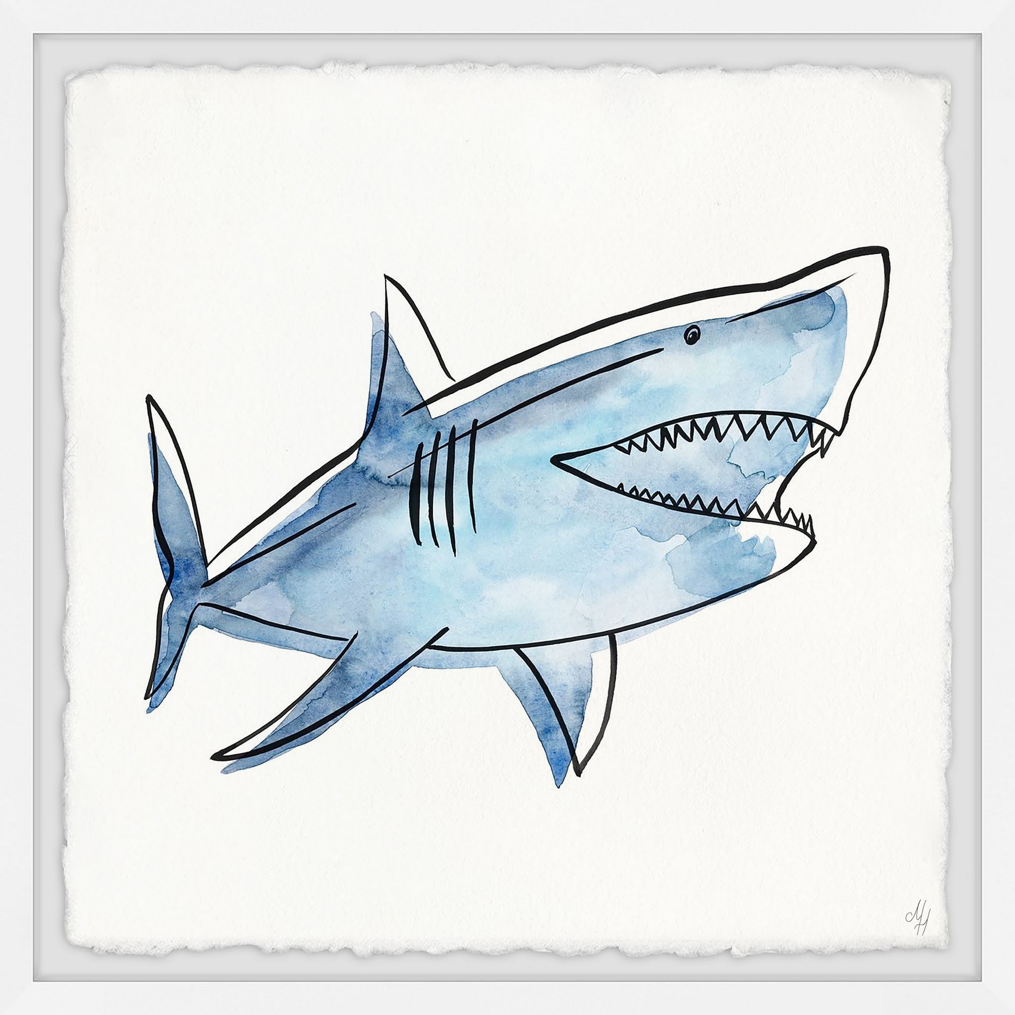 Marmont Hill Big Blue Shark Framed Wall Art, 32.00" x 1.50"
