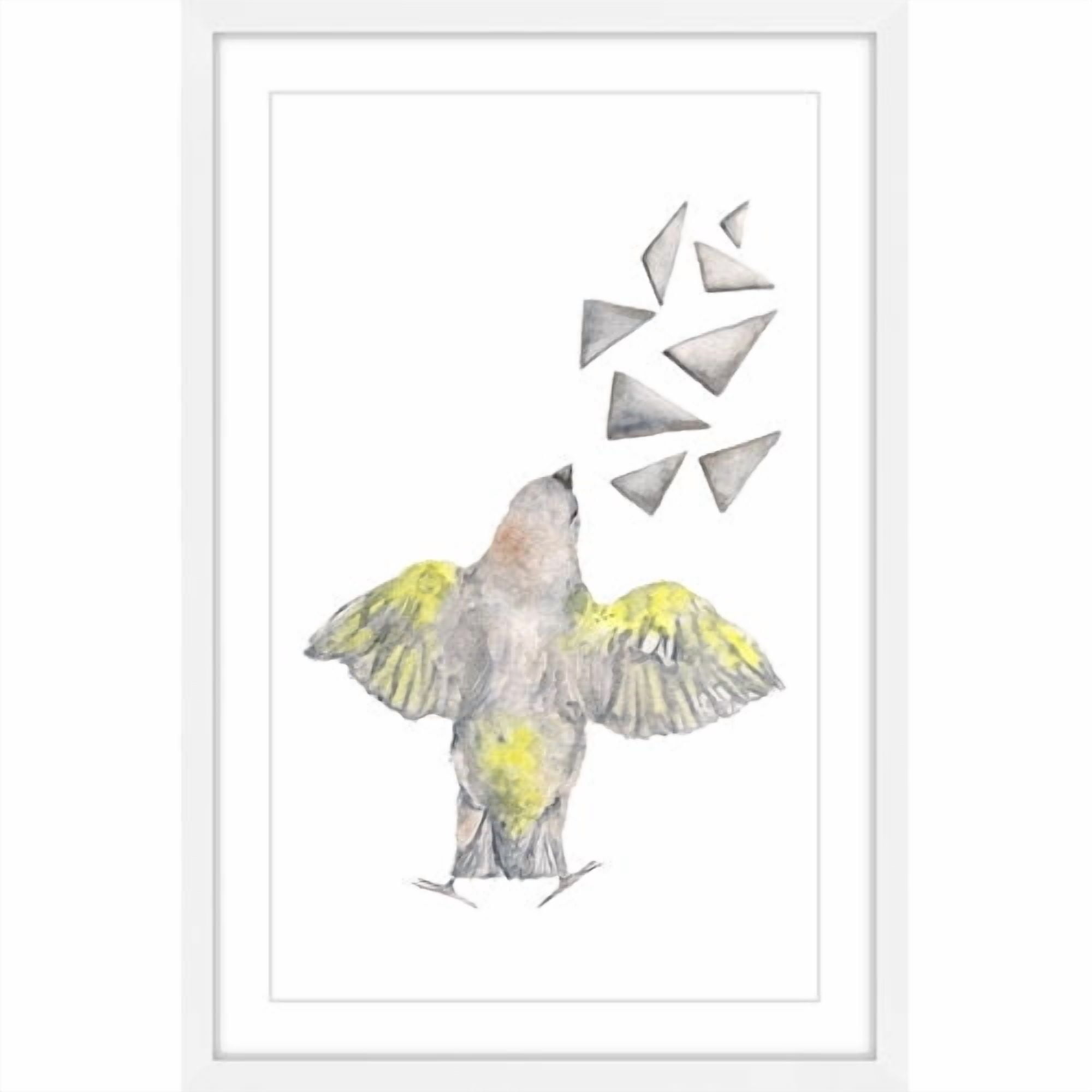 Marmont Hill "Bird with Shapes" by Thimble Sparrow Framed Painting Print
