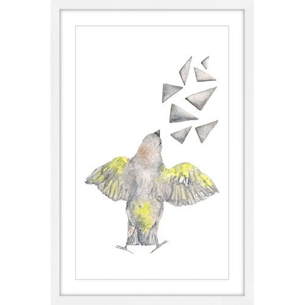 Marmont Hill "Bird with Shapes" by Thimble Sparrow Framed Painting Print
