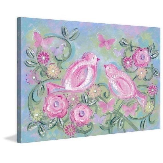 Marmont Hill "Birds in Garden" by Reesa Qualia Painting Print on Wrapped Canvas