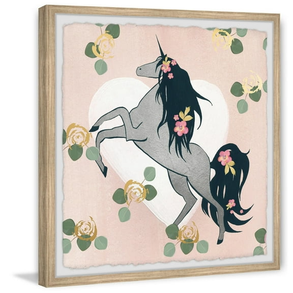 Marmont Hill Black-Haired Unicorn Framed Wall Art, 12.00" x 1.50"