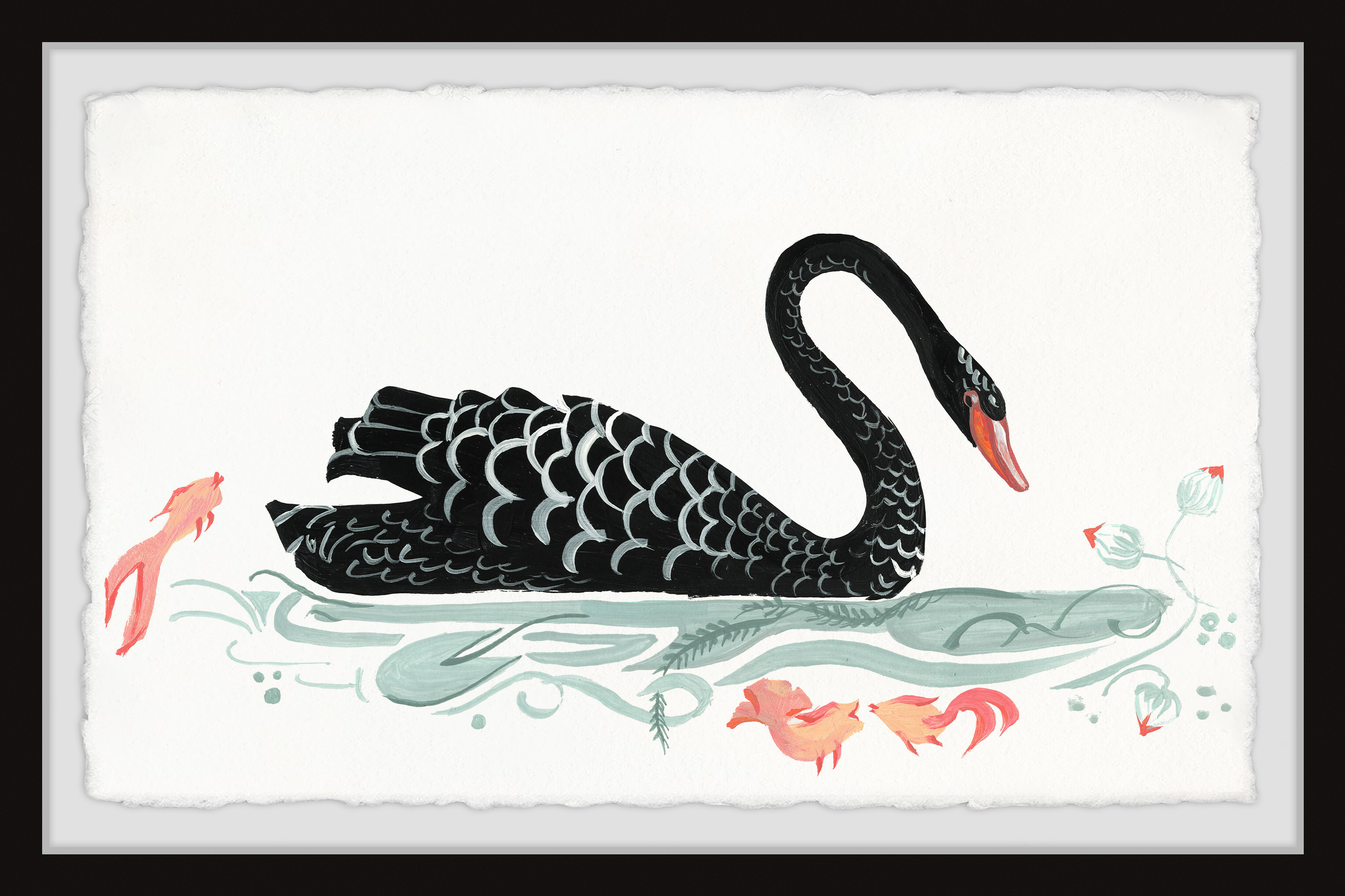 Marmont Hill Black Swan And Kois Framed Wall Art, 45.00" x 1.50"
