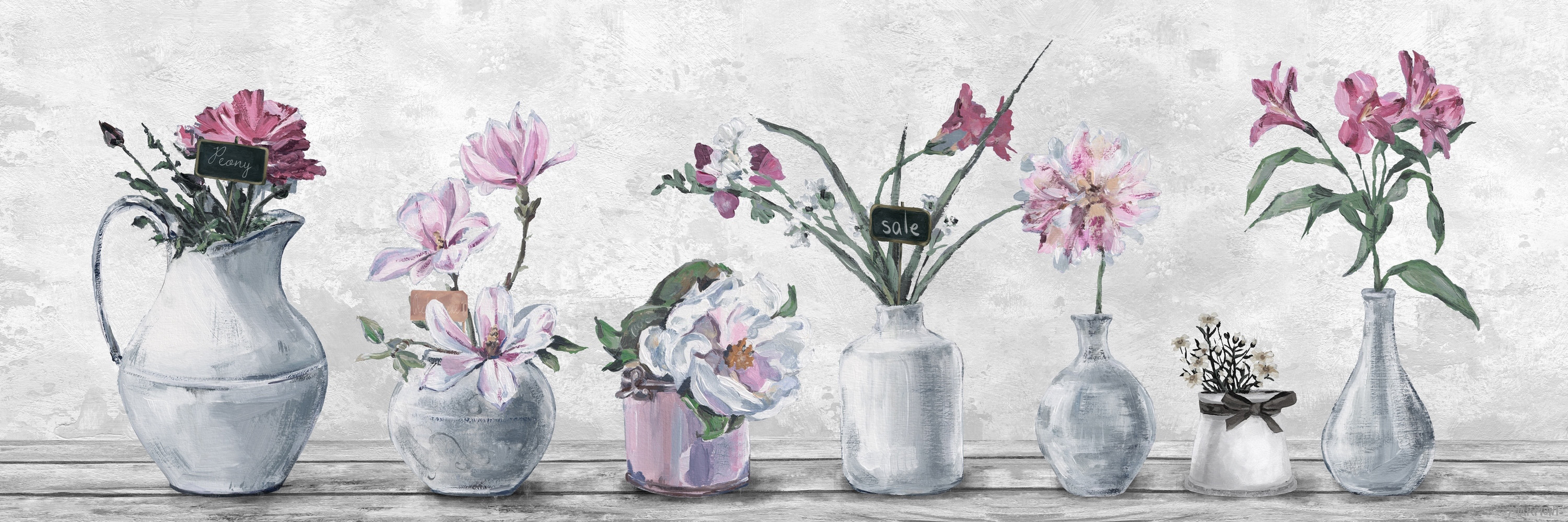 Marmont Hill Blooming Pink Flowers Canvas Wall Art, 5" x 15"