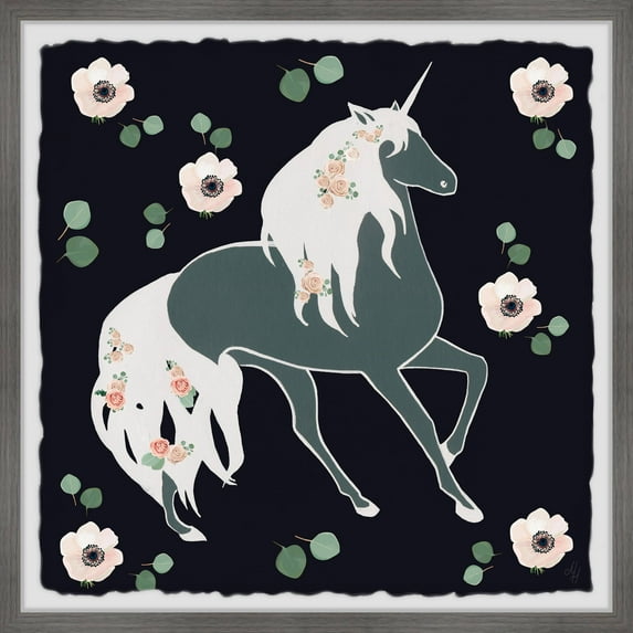Marmont Hill Blooming Unicorn Framed Wall Art, 18.00" x 1.50"