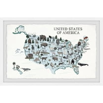 Marmont Hill Blue Animals Map Framed Wall Art