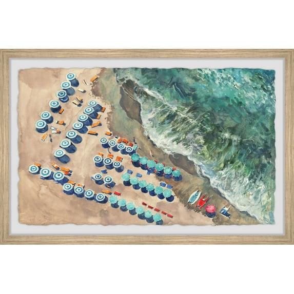 Marmont Hill Blue Beach Umbrellas Framed Wall Art, 1.50" x 36.00"