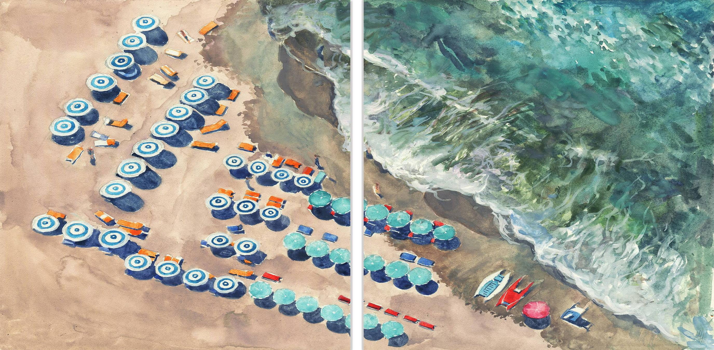 Marmont Hill Blue Beach Umbrellas II Diptych