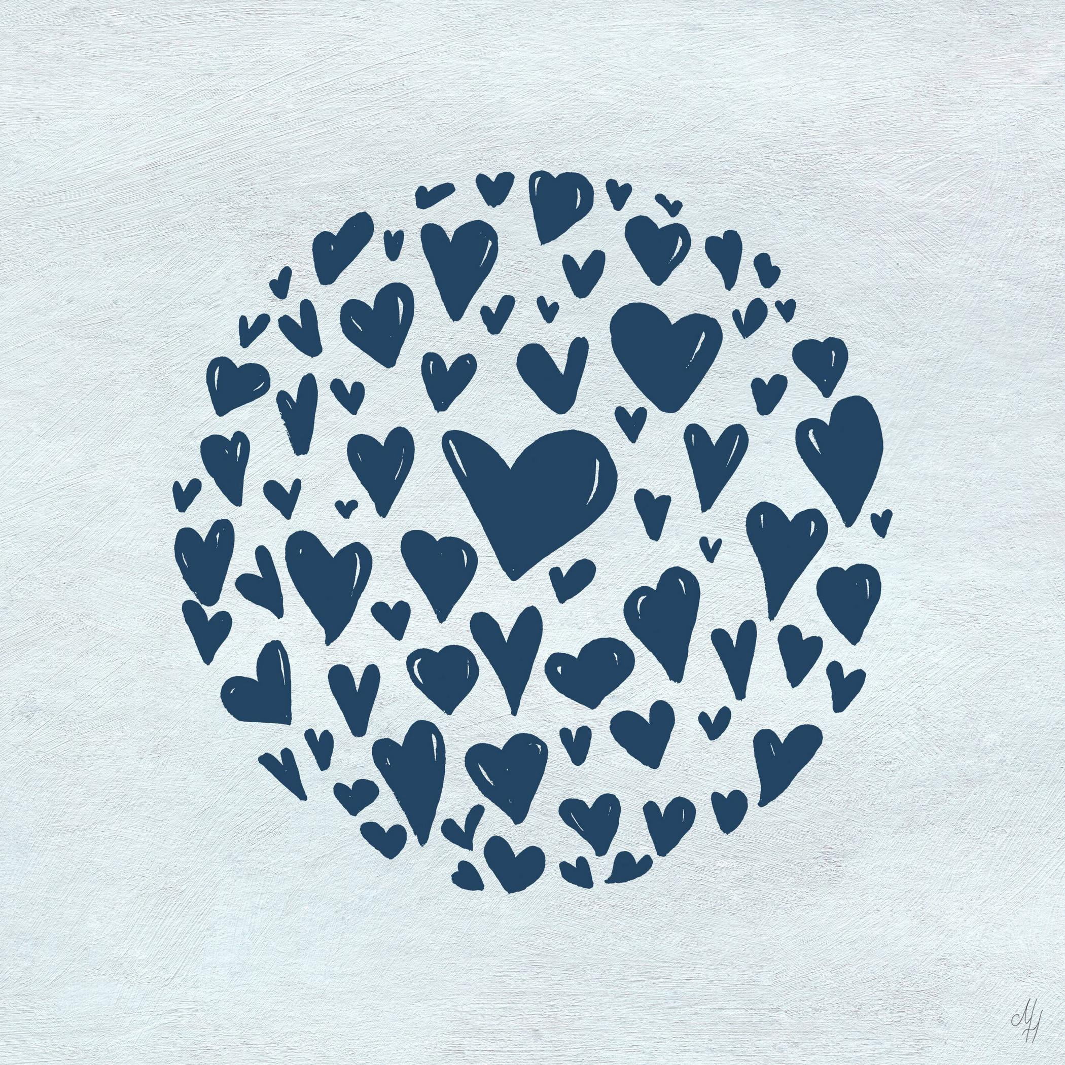 Marmont Hill Blue Circle Hearts Canvas Wall Art