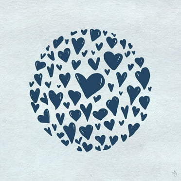 Marmont Hill Blue Circle Hearts Canvas Wall Art