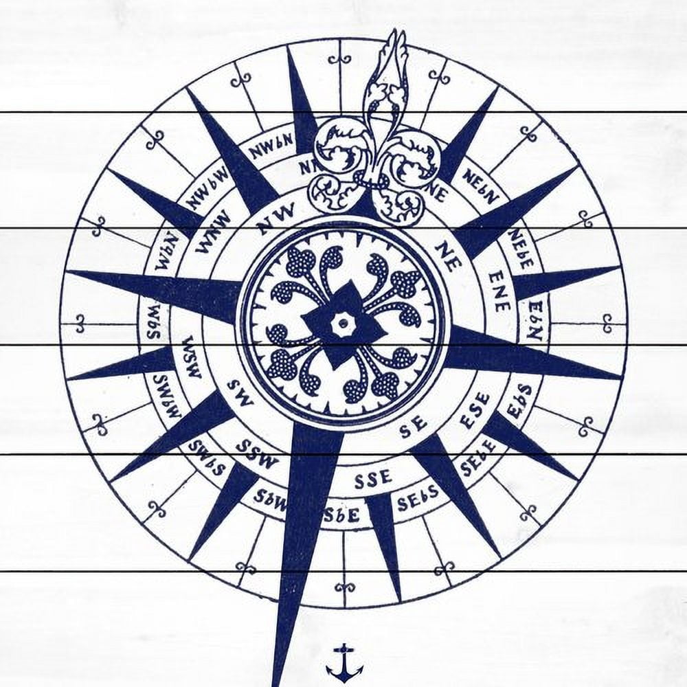 Marmont Hill "Blue Compass" Painting Print on White Wood