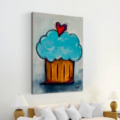 Marmont Hill "Blue Cupcake" by Tori Campisi Painting Print on Canvas
