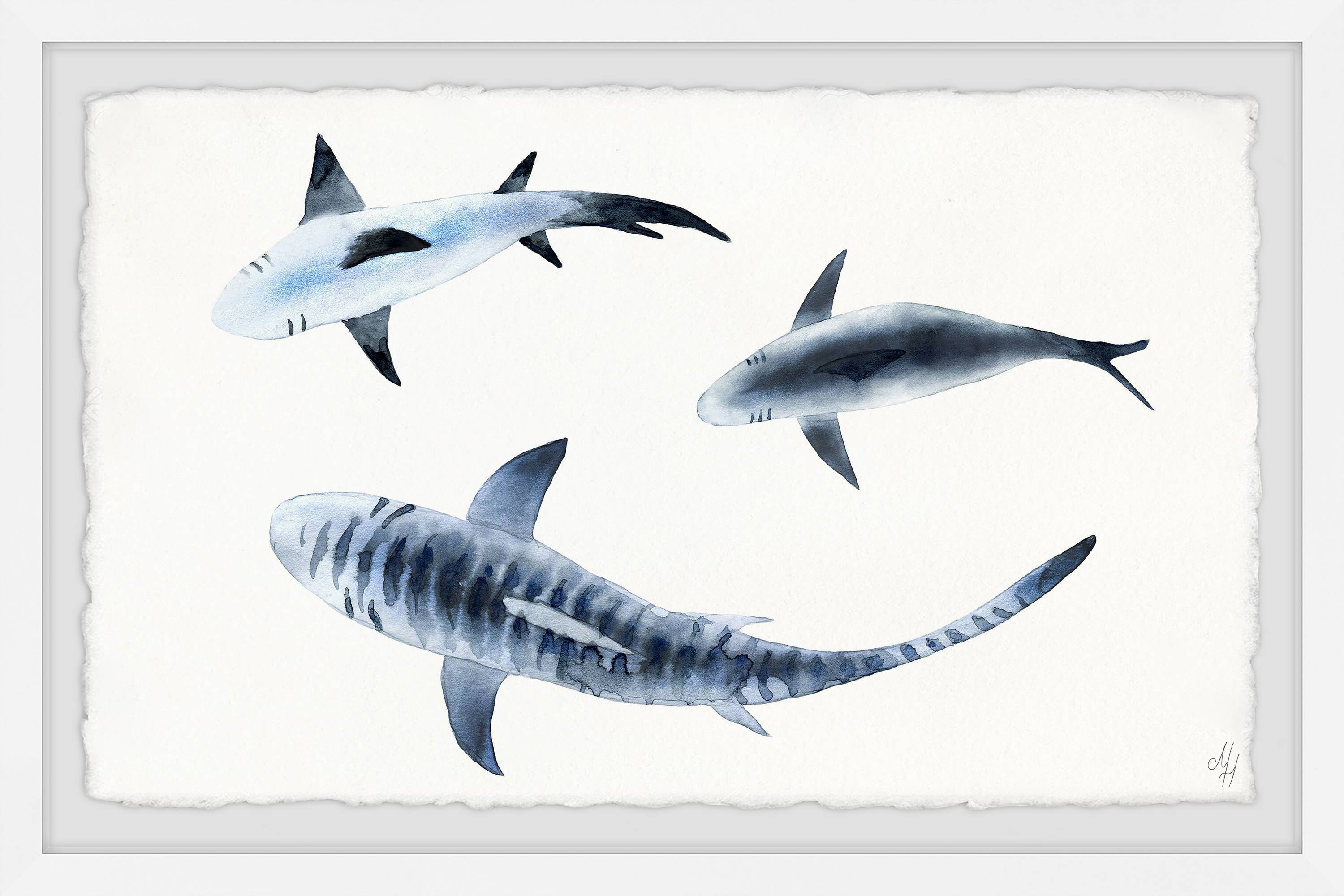 Marmont Hill Blue Fish Trio Framed Wall Art, 18.00" x 1.50"