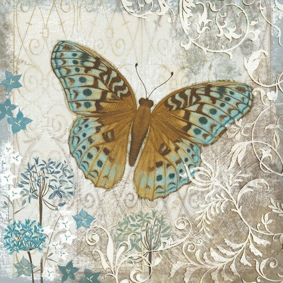 Marmont Hill "Blue Linen Butterfly" Painting Print on Canvas