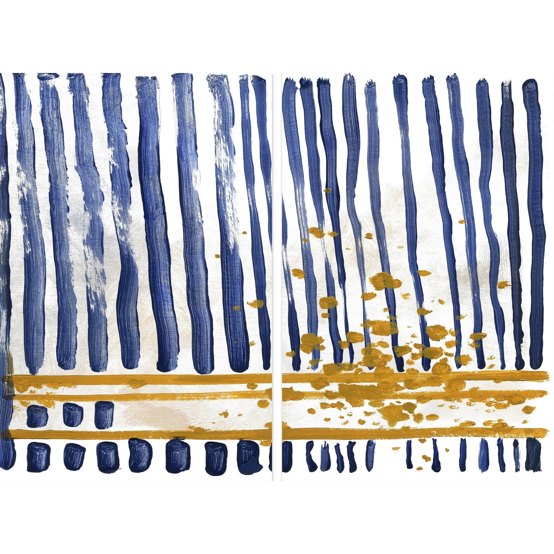 Blue and Gold Abstract Canvas Diptych Art Print