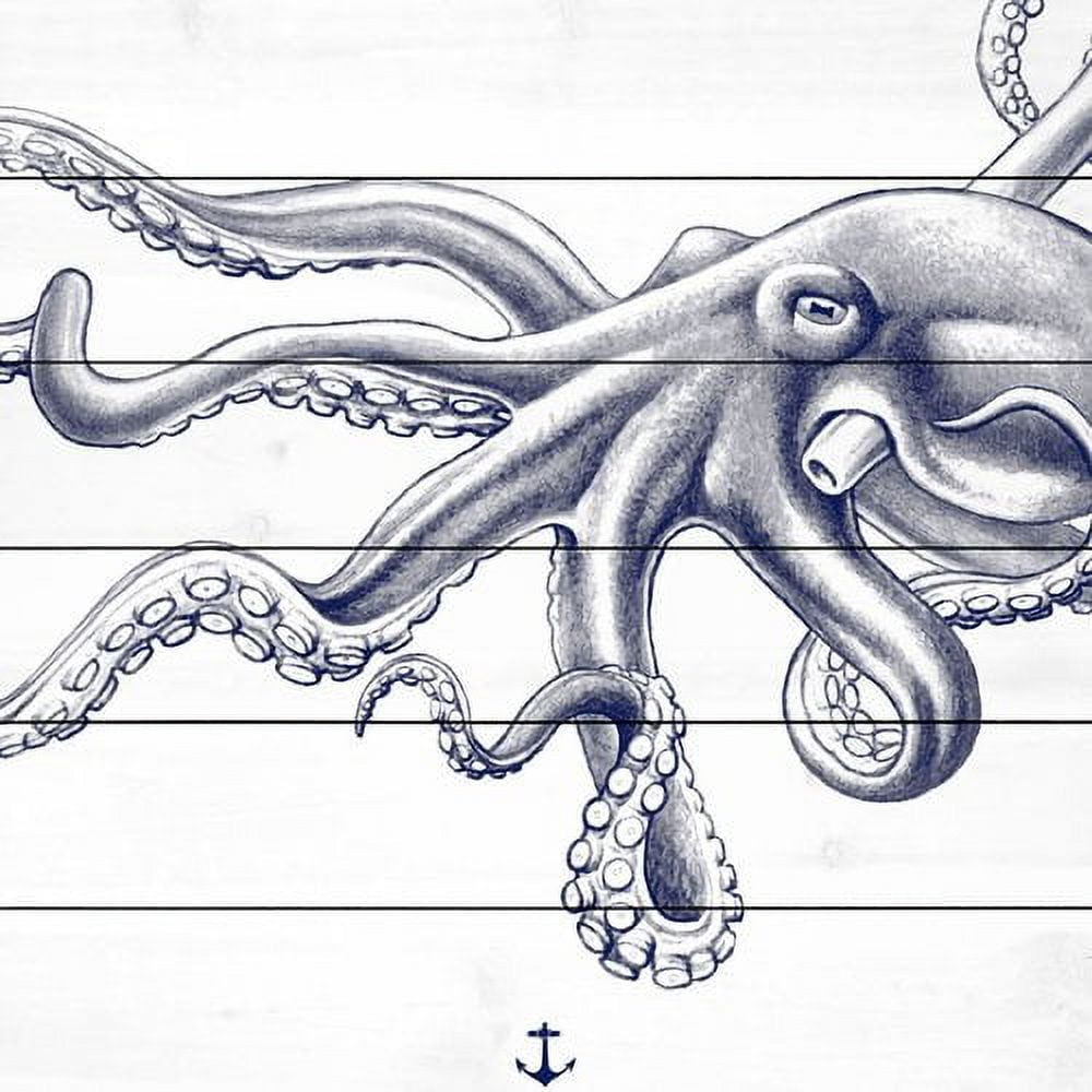Marmont Hill "Blue Octopus" Painting Print on White Wood