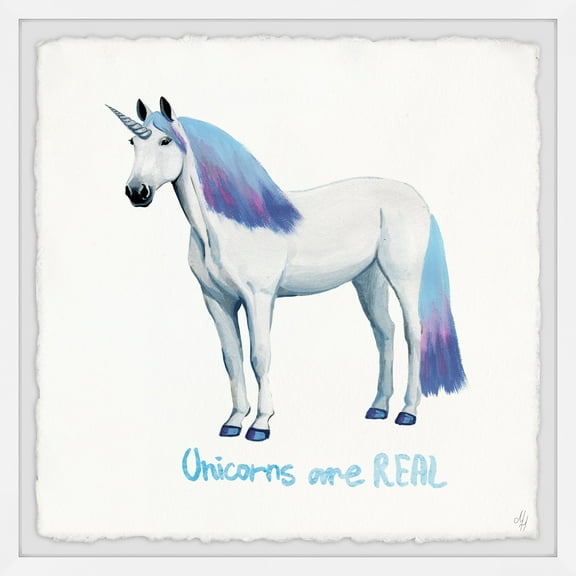 Marmont Hill Blue Ombre Unicorn Hair Framed Wall Art