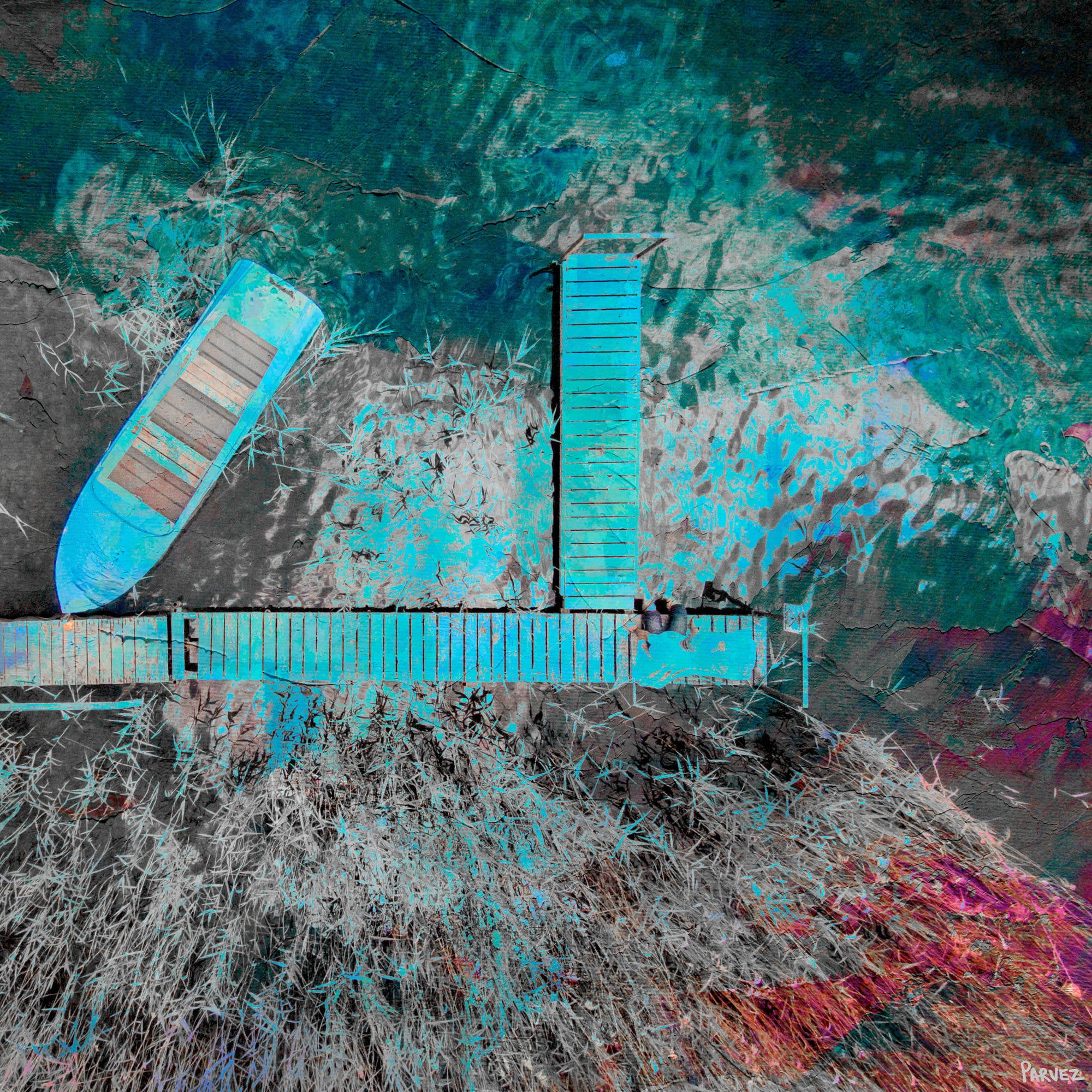 "Blue Pier" Painting Print on Wrapped Canvas