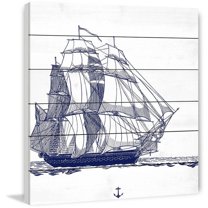 Marmont Hill "Blue Ship" Painting Print on White Wood