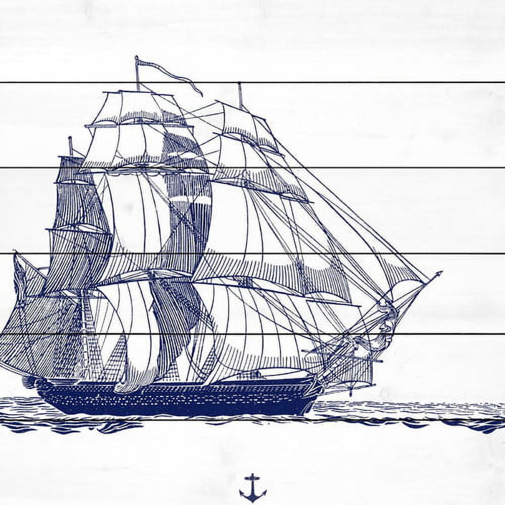 Marmont Hill "Blue Ship" Painting Print on White Wood