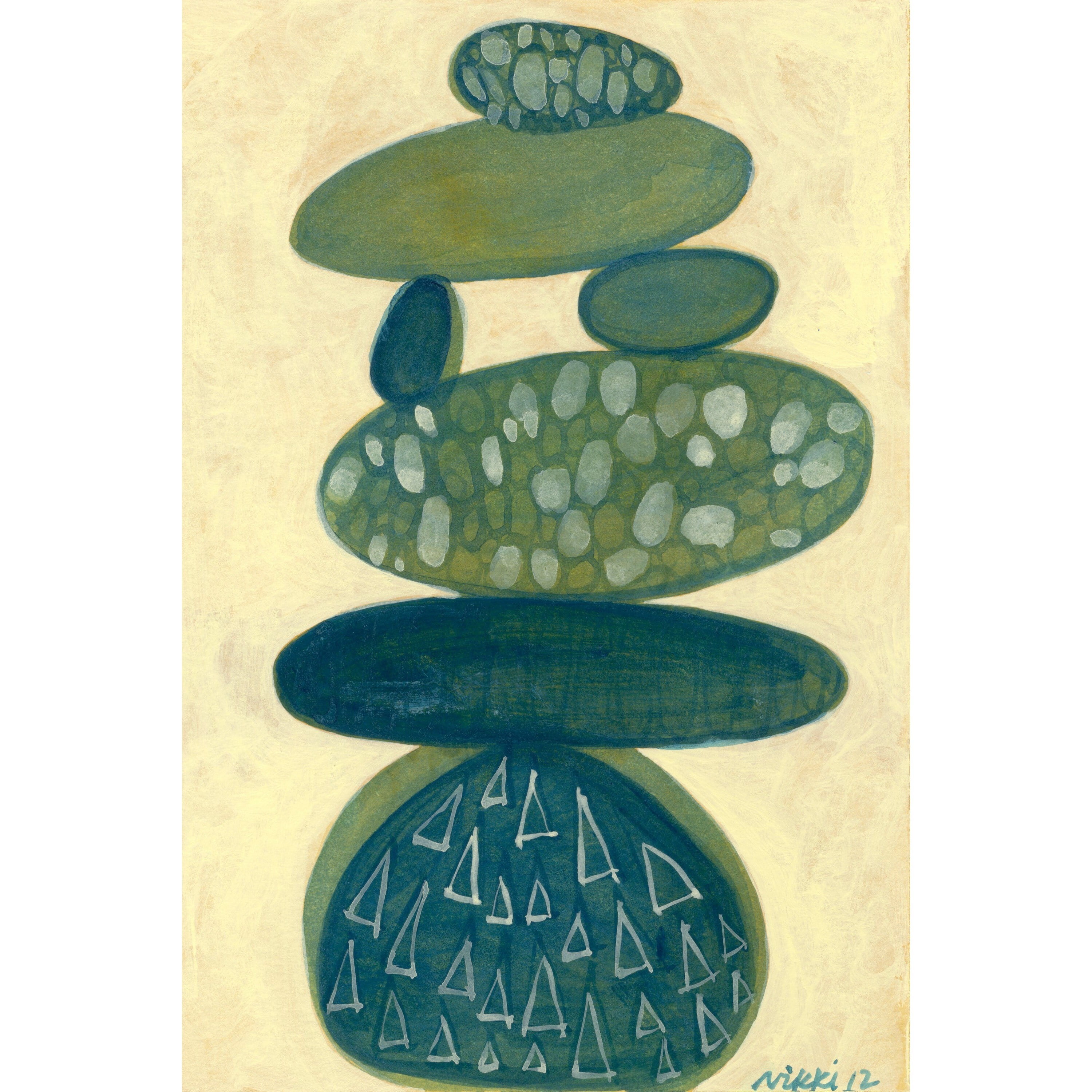 Marmont Hill "Blue Stack" by Nikki Galapon Painting Print on Wrapped Canvas
